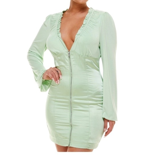 BEBE Green Stretch Zippered Ruffled Empire Waist Women Size Small - Picture 1 of 11